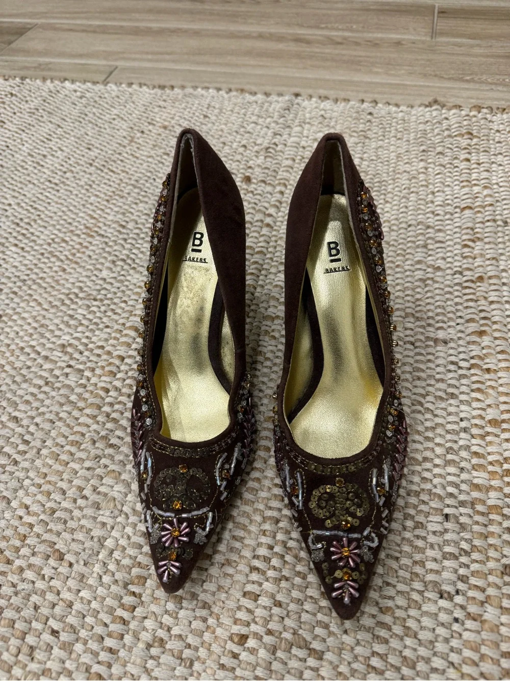 Vintage Y2K Bakers Embellished Suede Pointed Toe Pumps